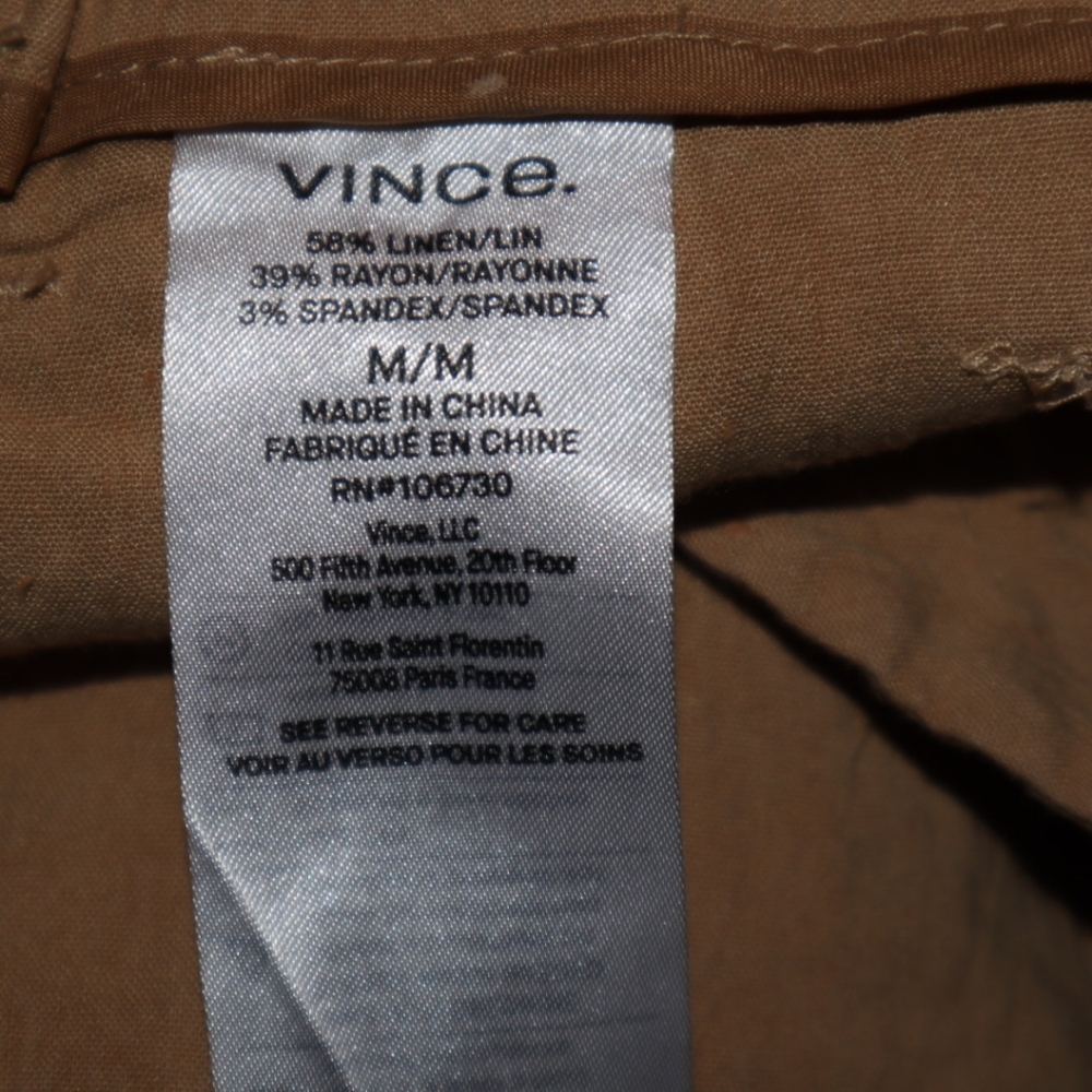 Vince Linen Blend Crop Pants Straight Leg Khaki Casual Size M - Picture 11 of 12